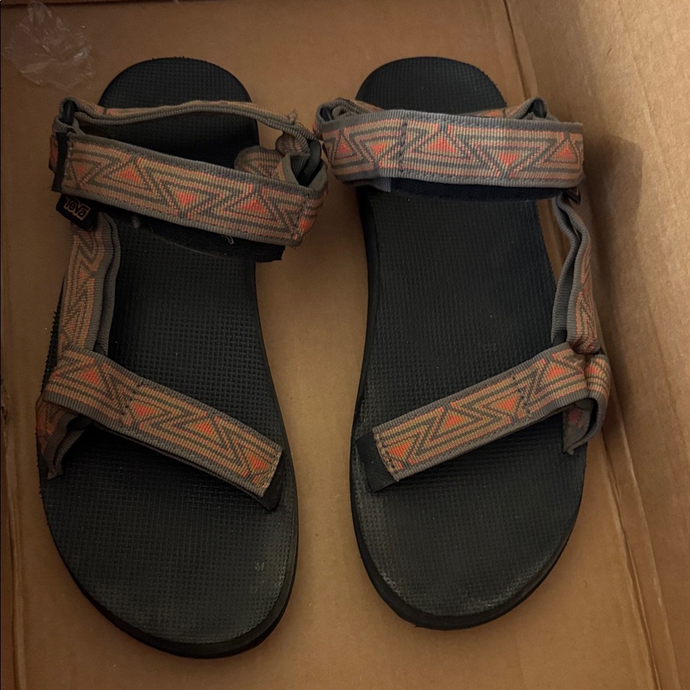 Teva Geometric Pattern Sandals with Pink and Gray Straps